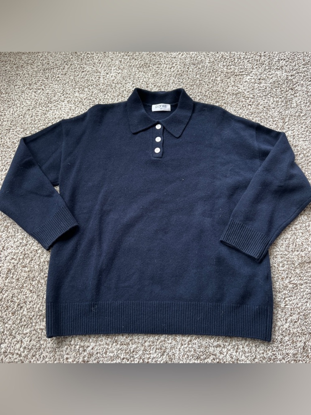 Parke navy blue wool/cashmere polo knit sweater XS